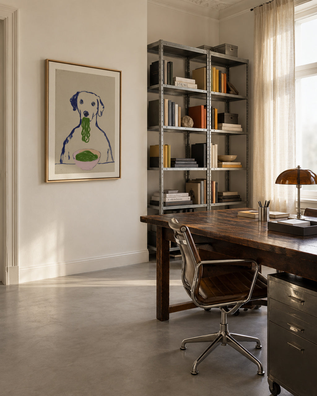 Dinner for Dogs - Framed canvas in an interior