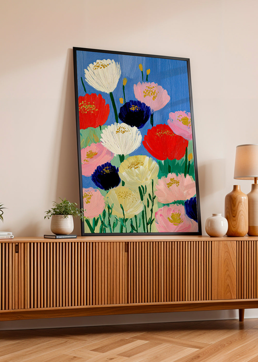 Botanisk poster med målade penselblommor