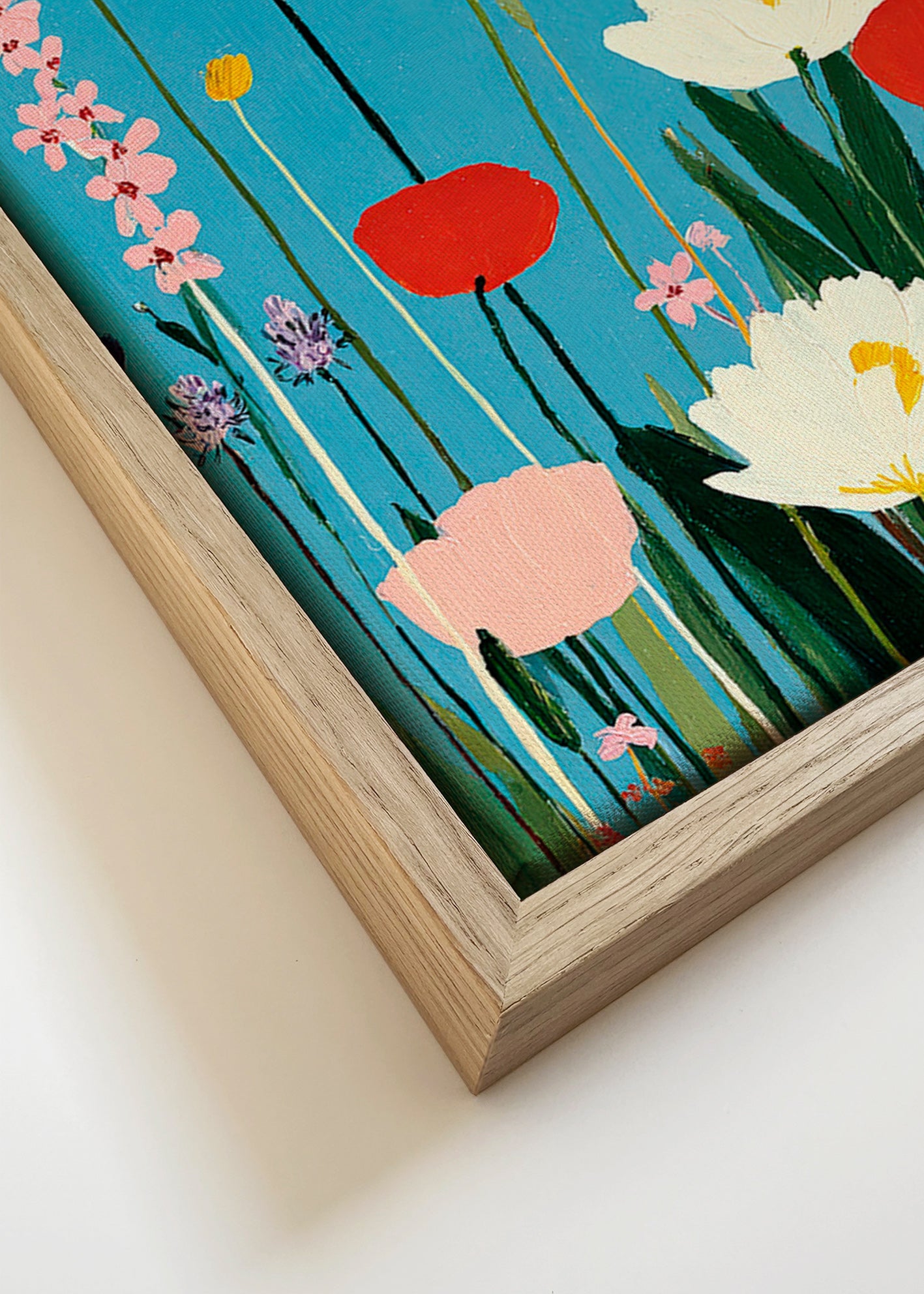 Botanisk poster ängsblommor på blå bakgrund