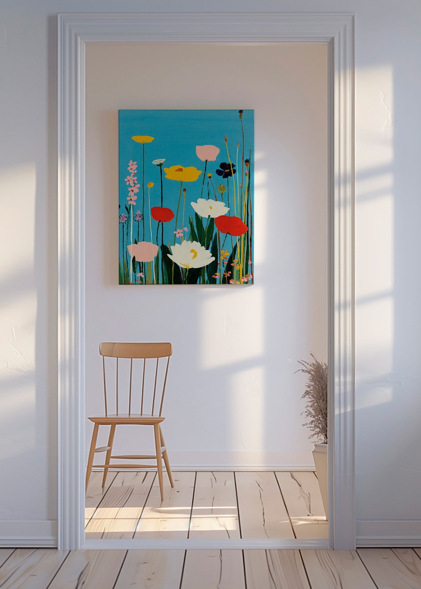 Botanisk poster ängsblommor på blå bakgrund