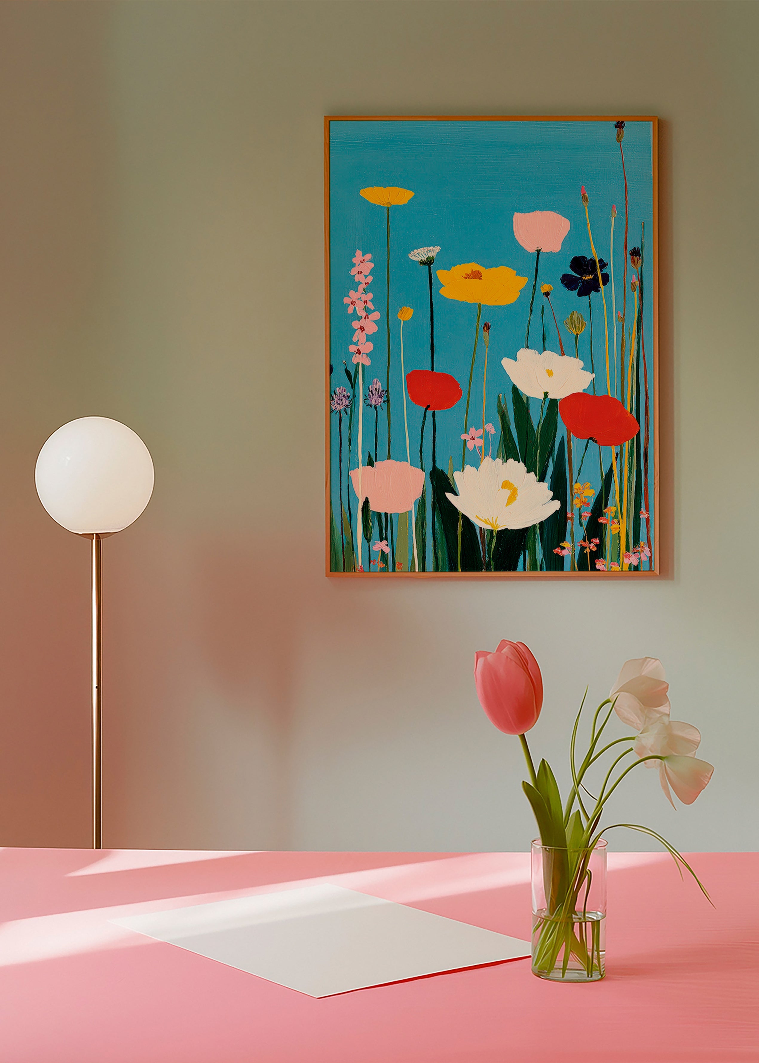 Botanisk poster ängsblommor på blå bakgrund