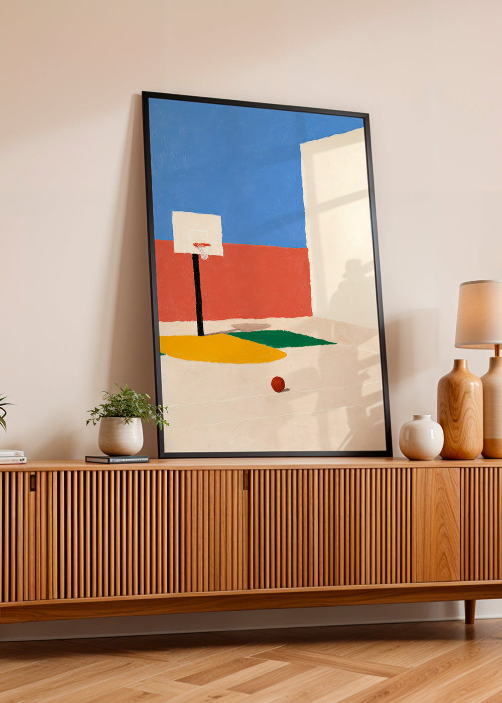 Sportkonst: minimalistisk plan med boll