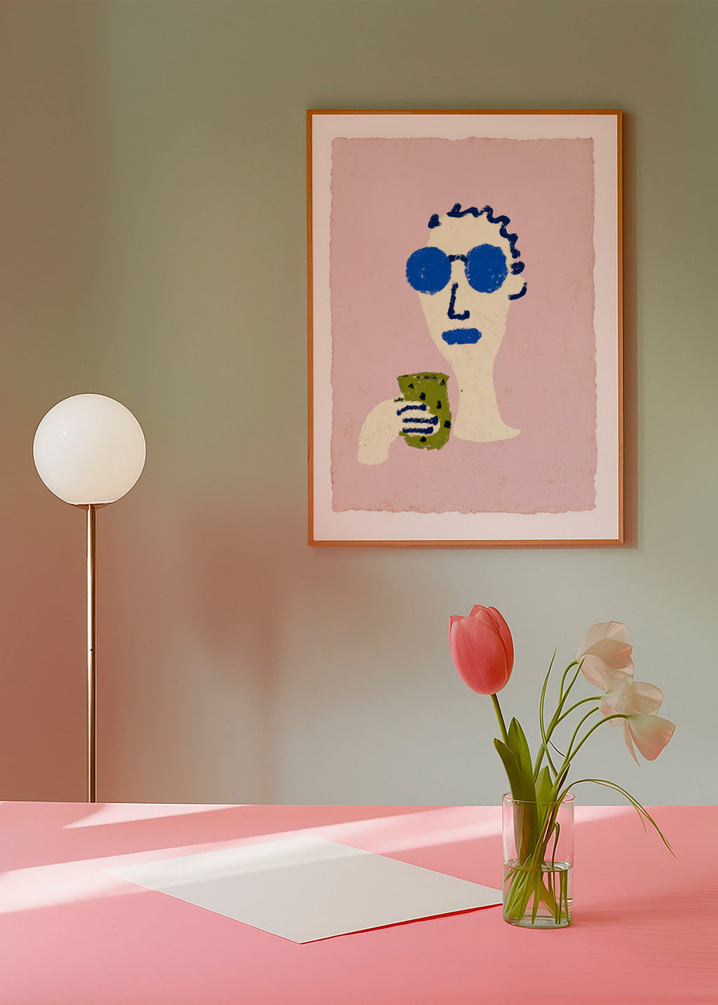 Illustration porträtt med blå solglasögon