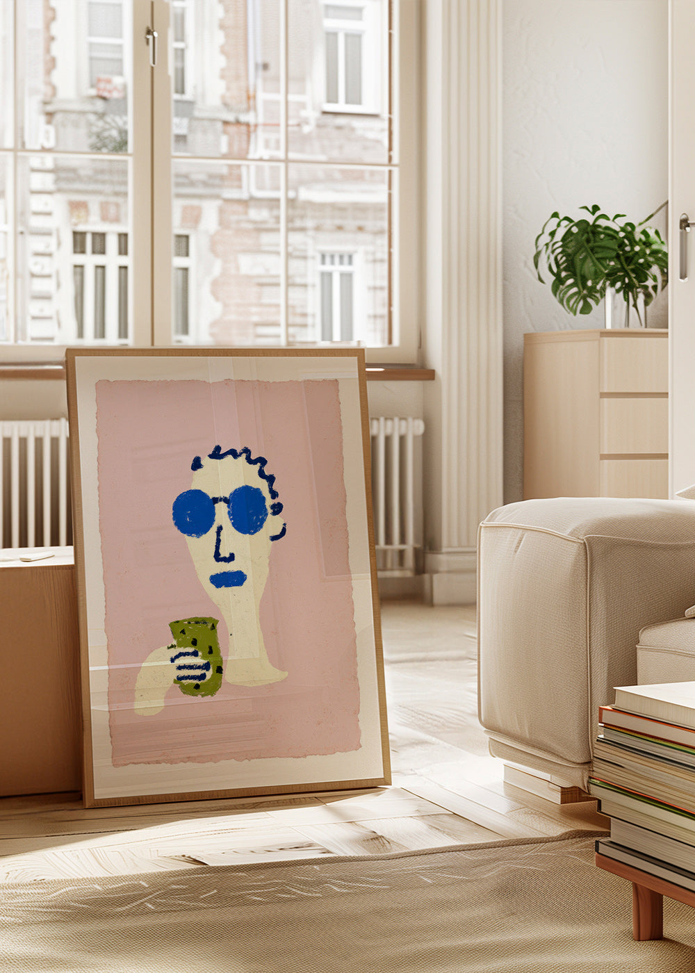 Illustration porträtt med blå solglasögon
