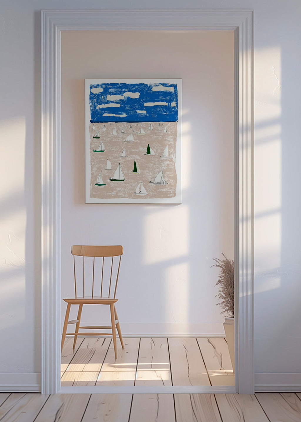 Landskapskonst med segelbåtar