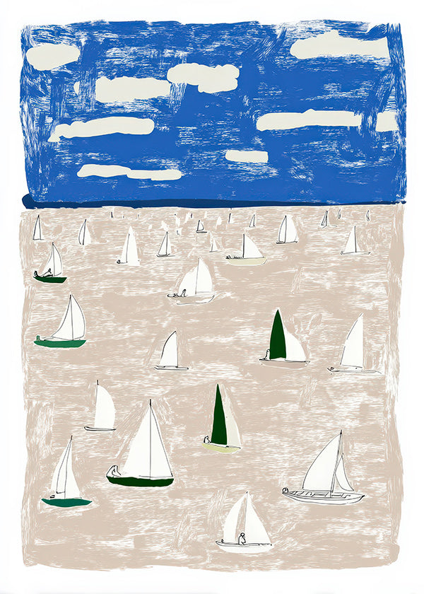Landskapskonst med segelbåtar