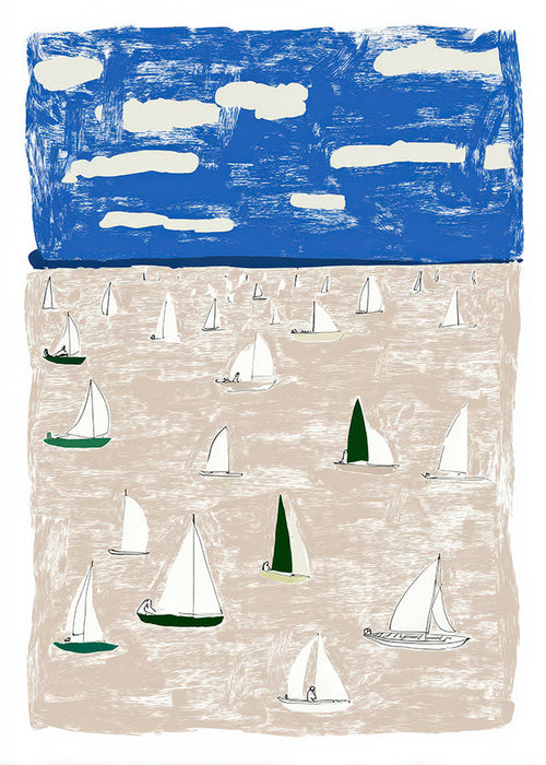 Landskapskonst med segelbåtar