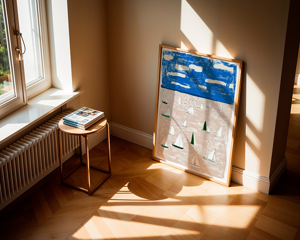 Landskapskonst med segelbåtar