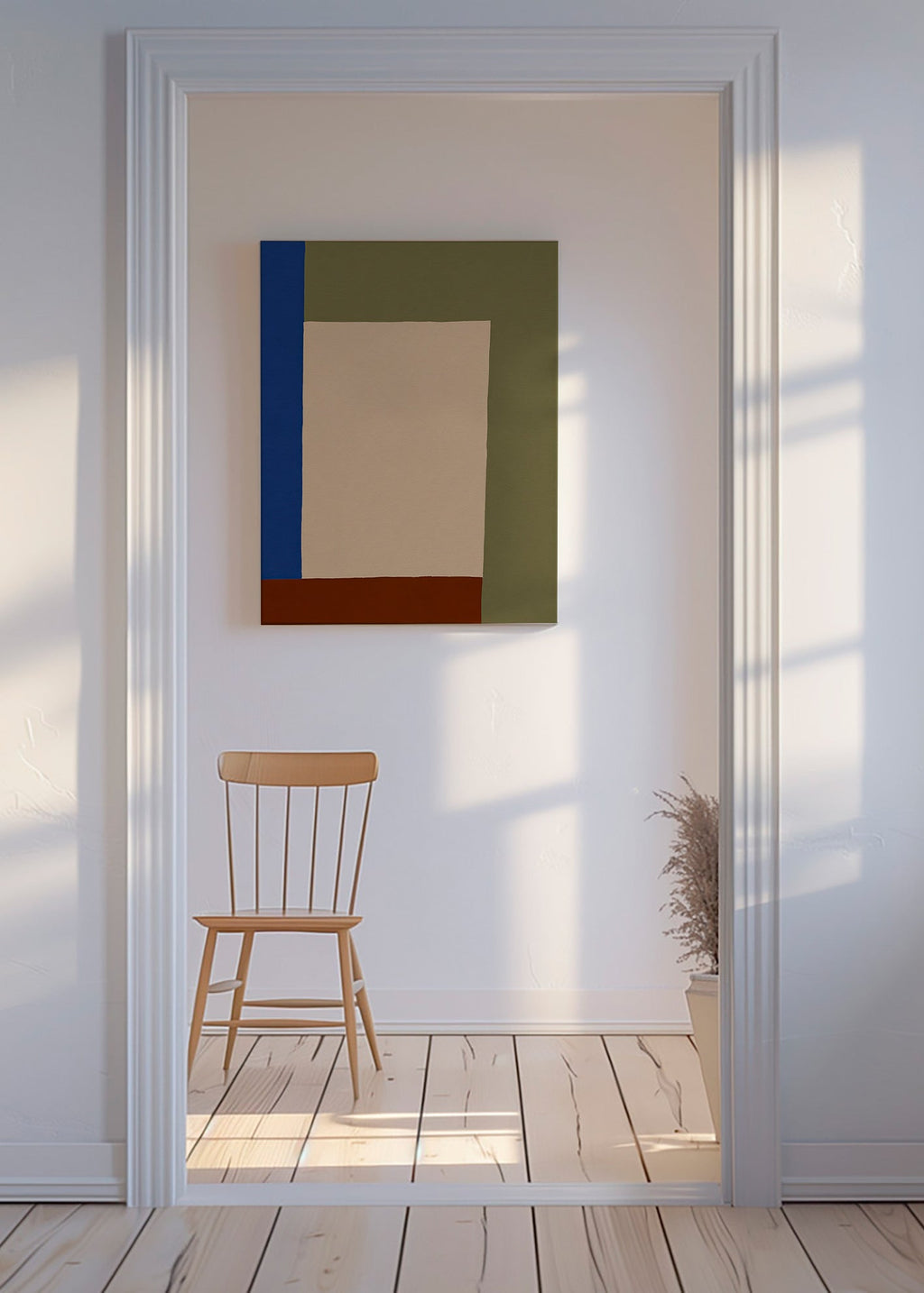 Geometrisk tavla med beige rektangel