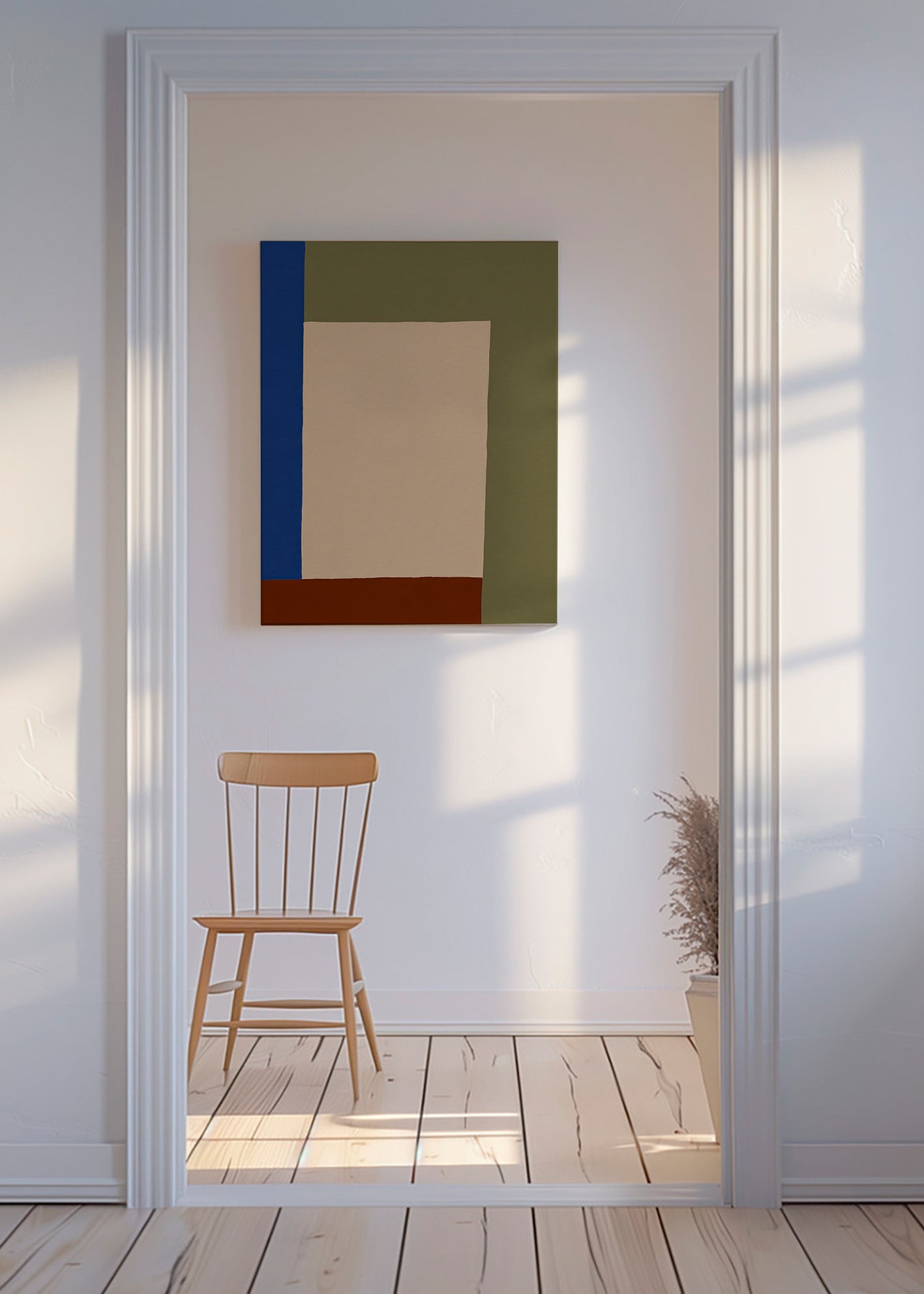 Geometrisk tavla med beige rektangel