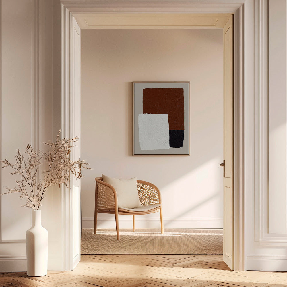 Minimalistisk tavla med bruna och vita block