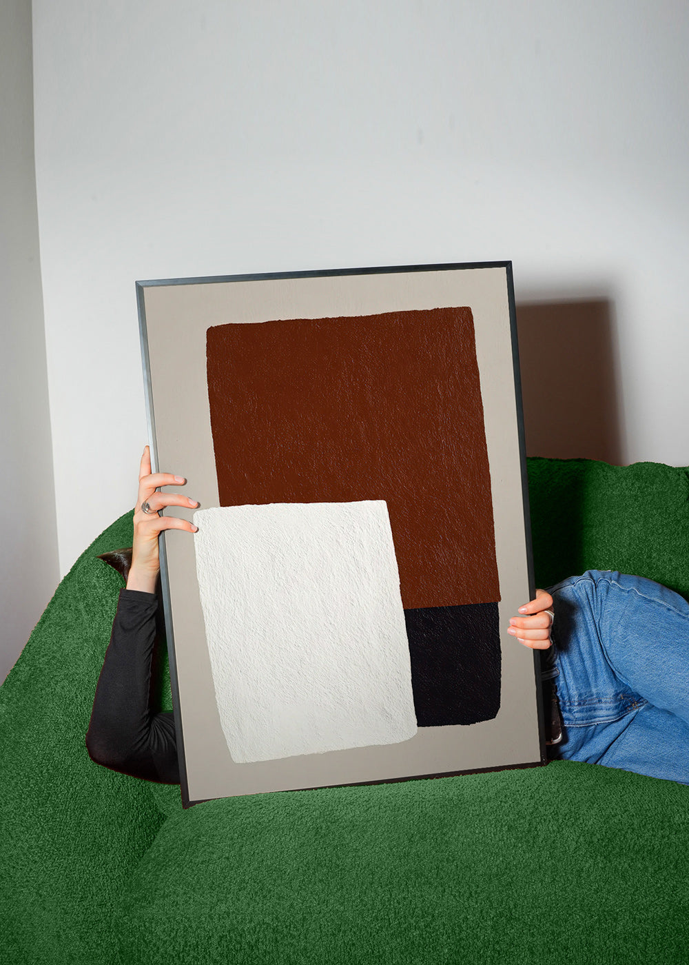 Minimalistisk tavla med bruna och vita block
