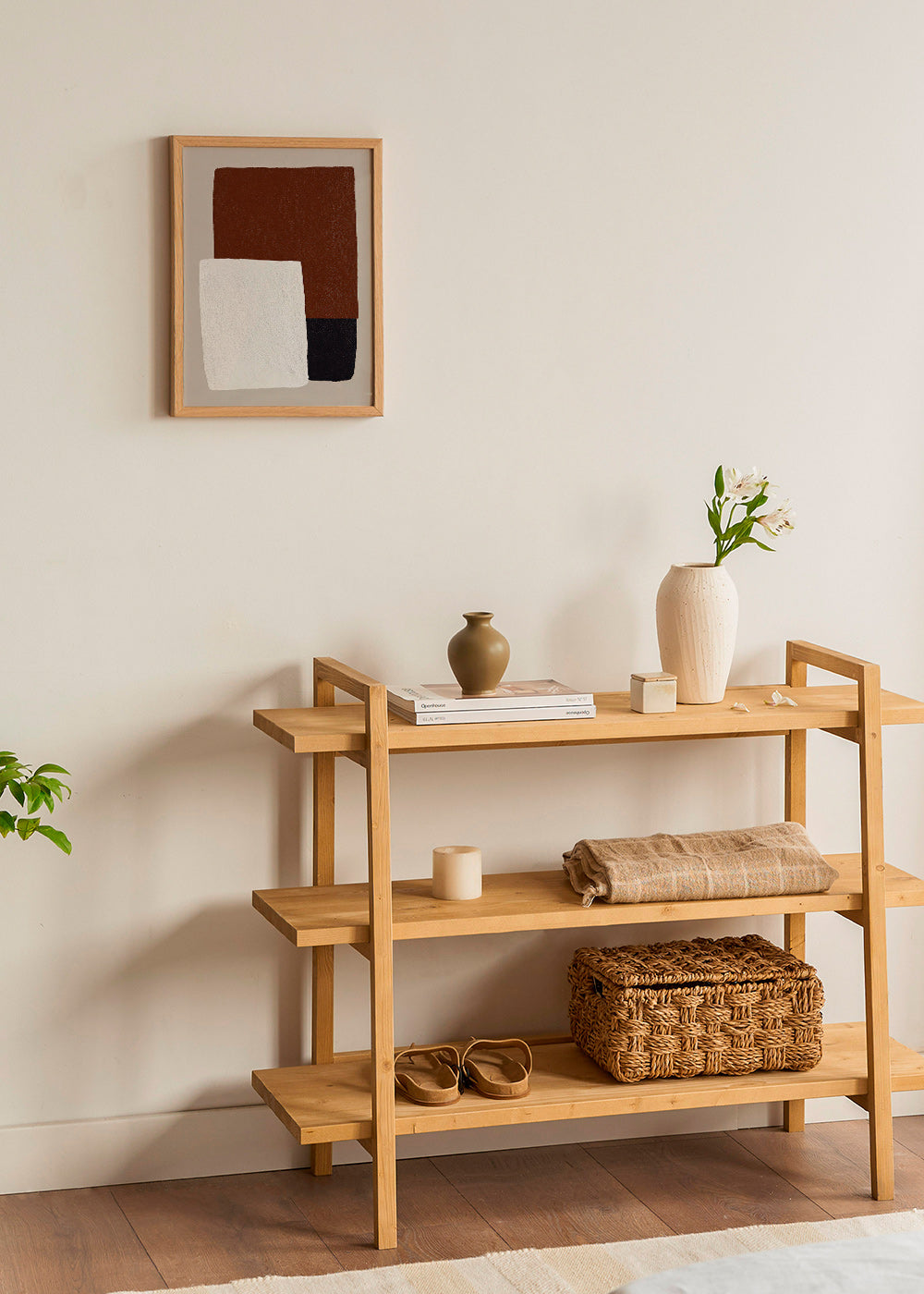 Minimalistisk tavla med bruna och vita block