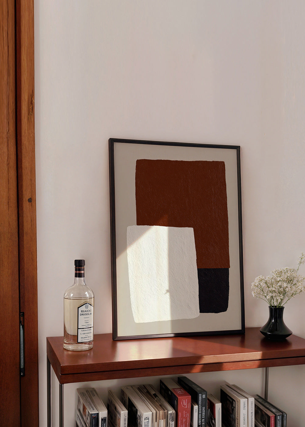 Minimalistisk tavla med bruna och vita block