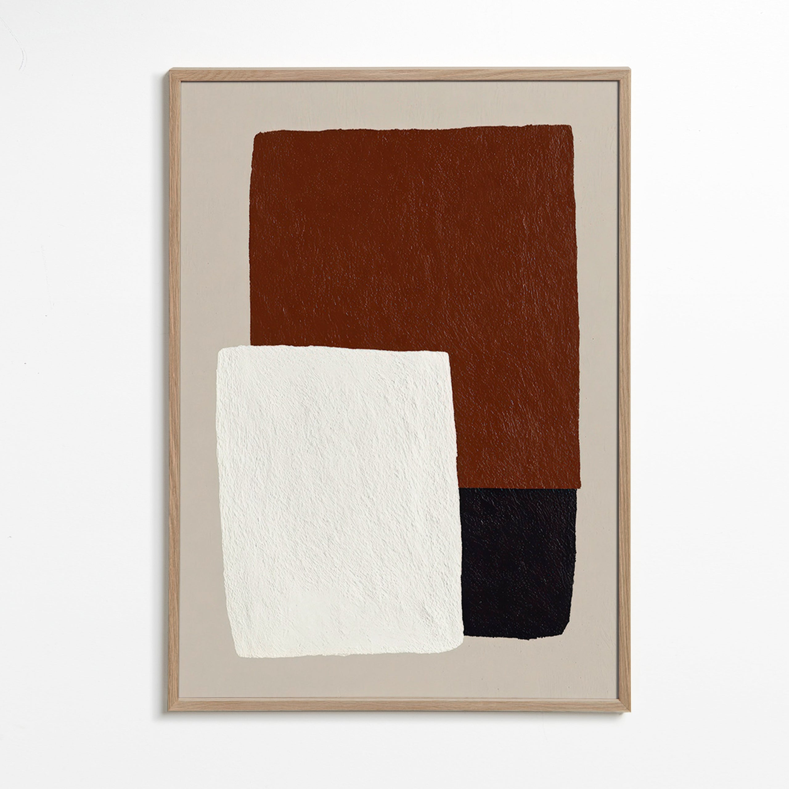 Minimalistisk tavla med bruna och vita block