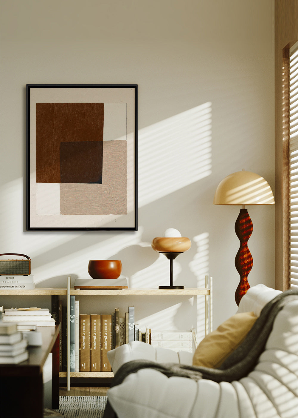 Minimalistisk design med jordiga överlappande block