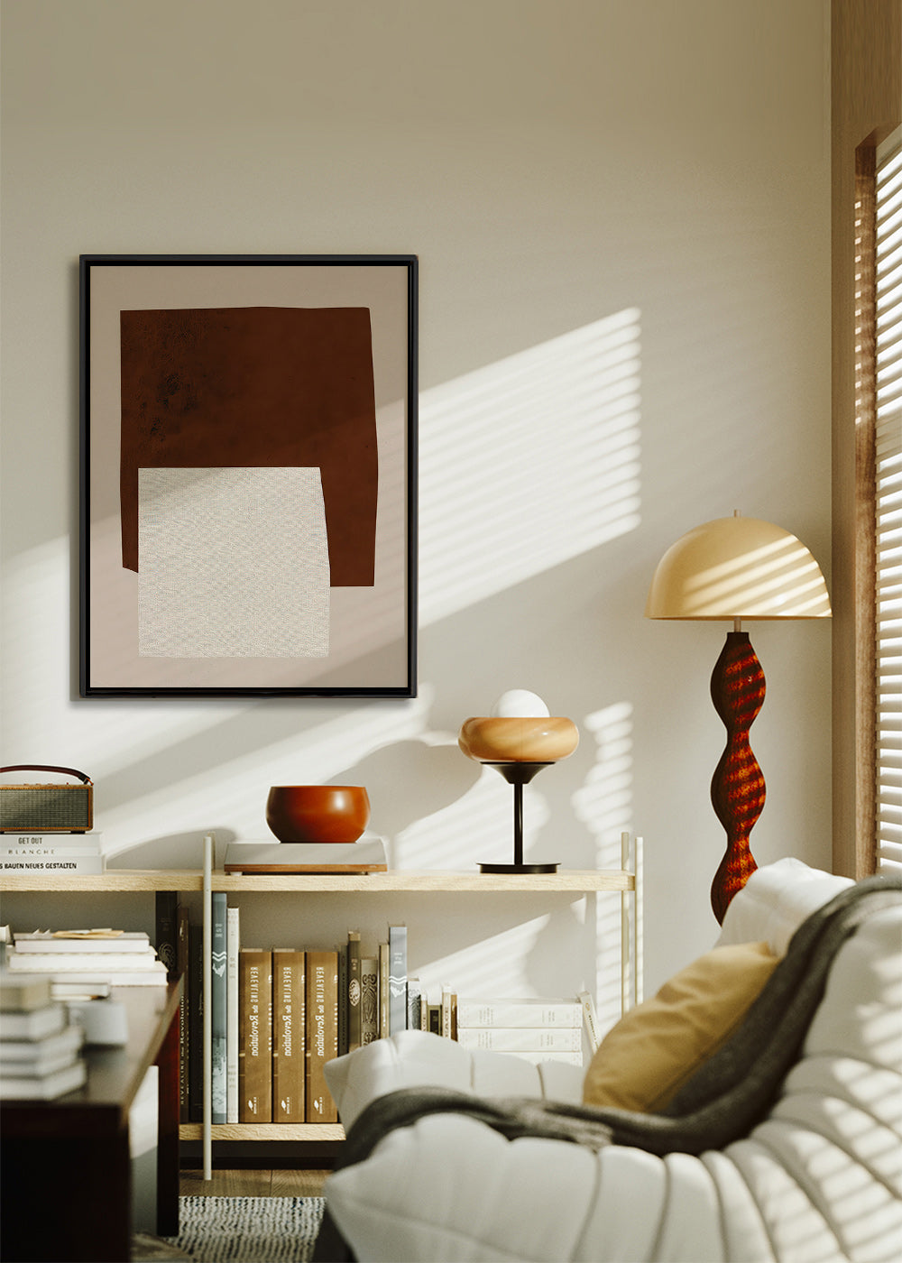 Minimalistisk design med bruna och krämfärgade former
