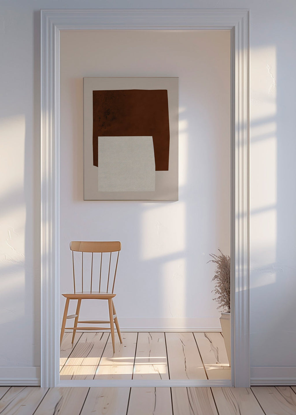 Minimalistisk design med bruna och krämfärgade former