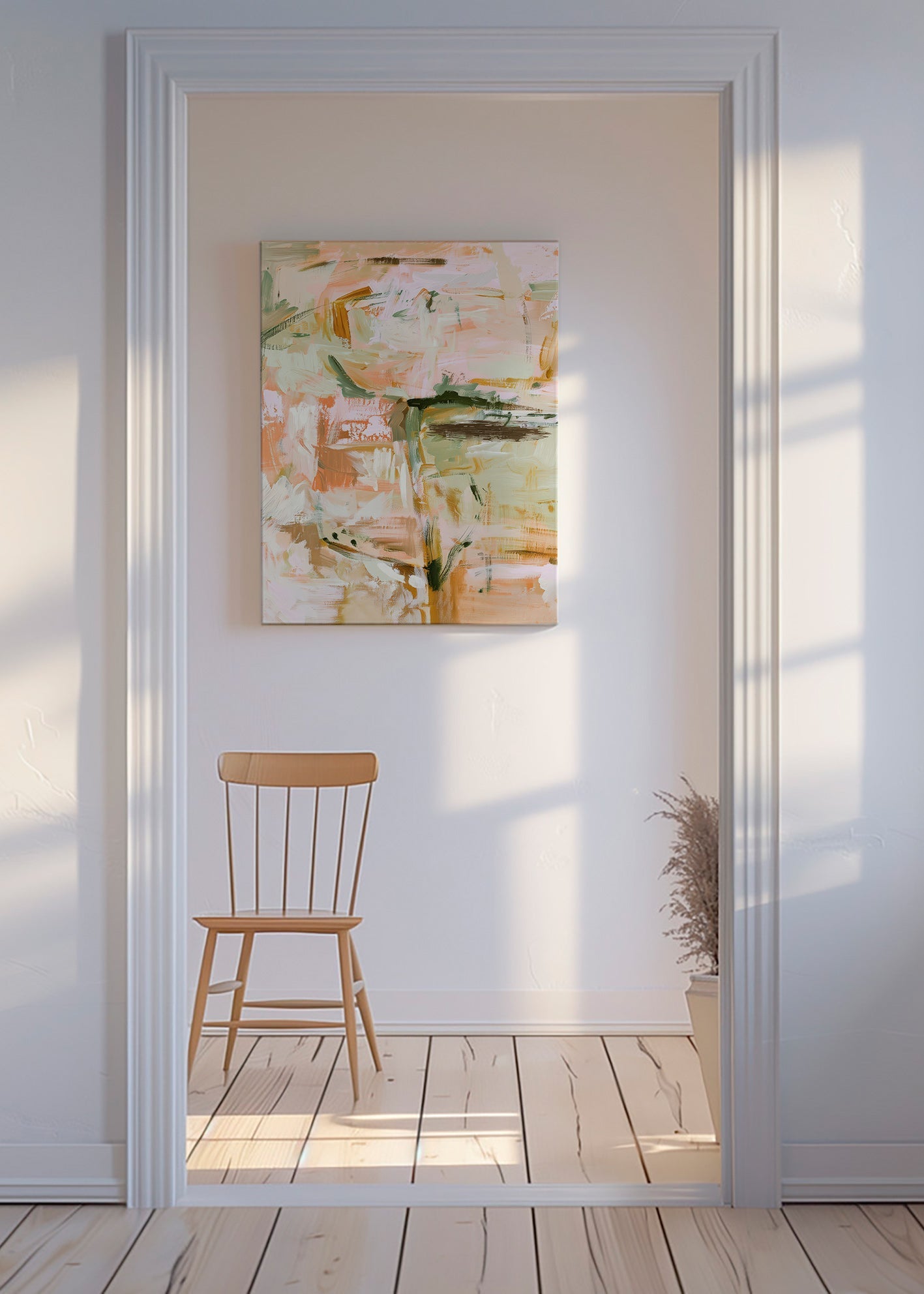 Botanisk tryck med mjuka pastellpenseldrag