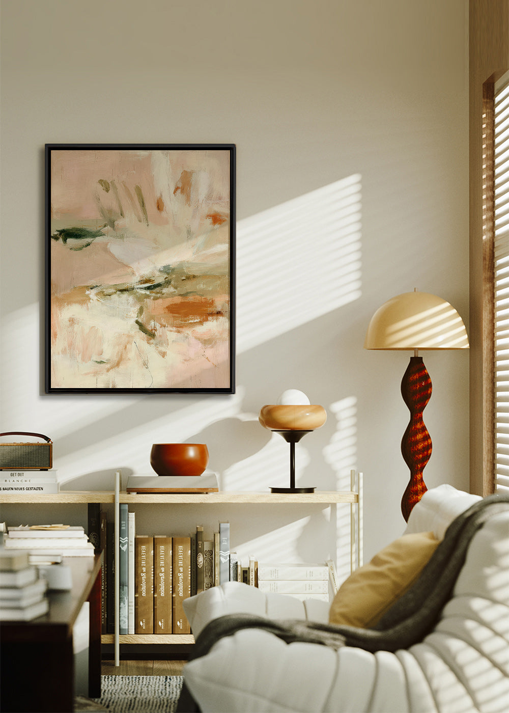 Botanisk print: abstrakt i rosa och beige