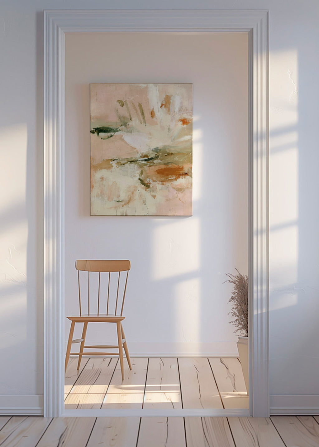 Botanisk print: abstrakt i rosa och beige