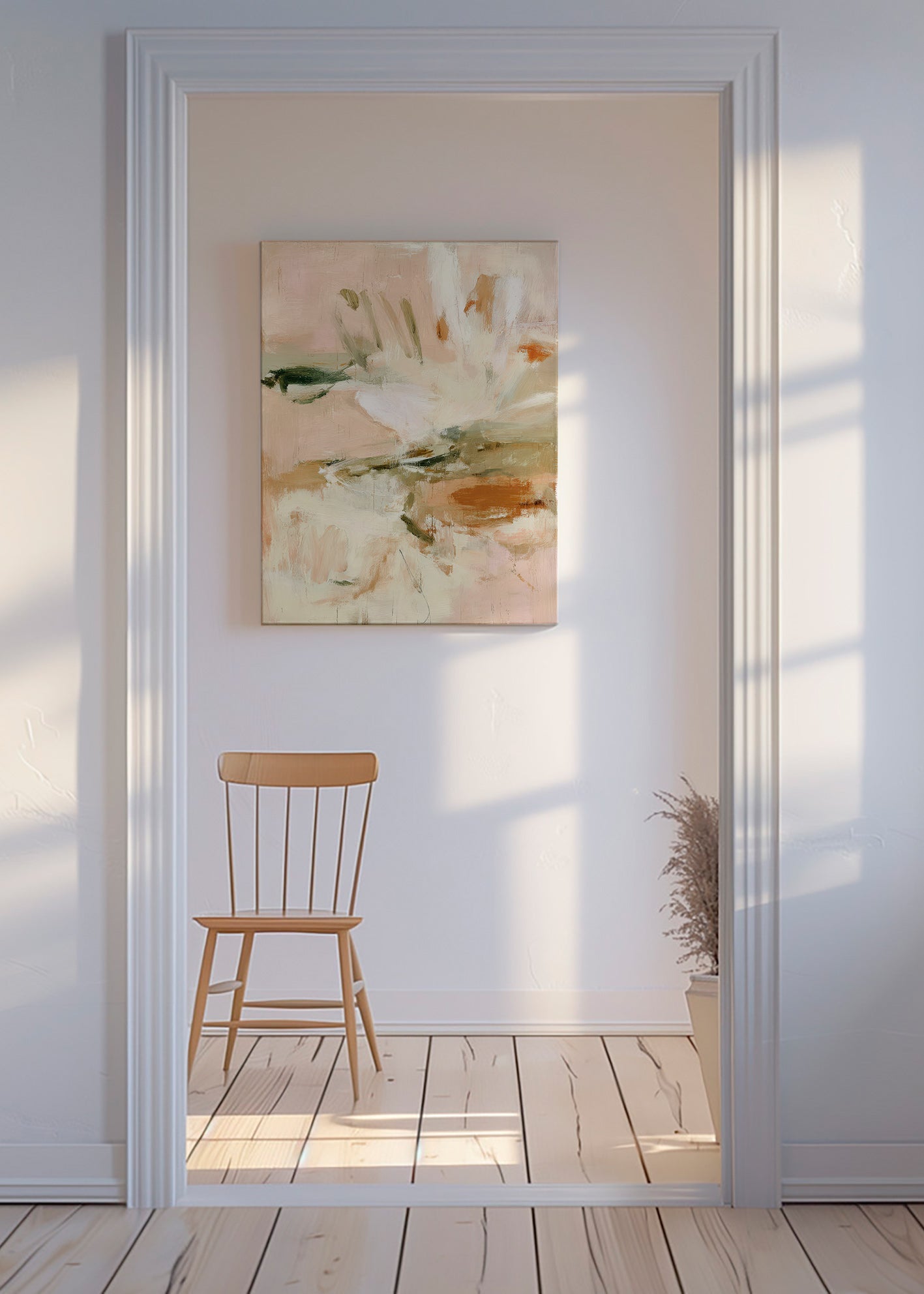 Botanisk print: abstrakt i rosa och beige