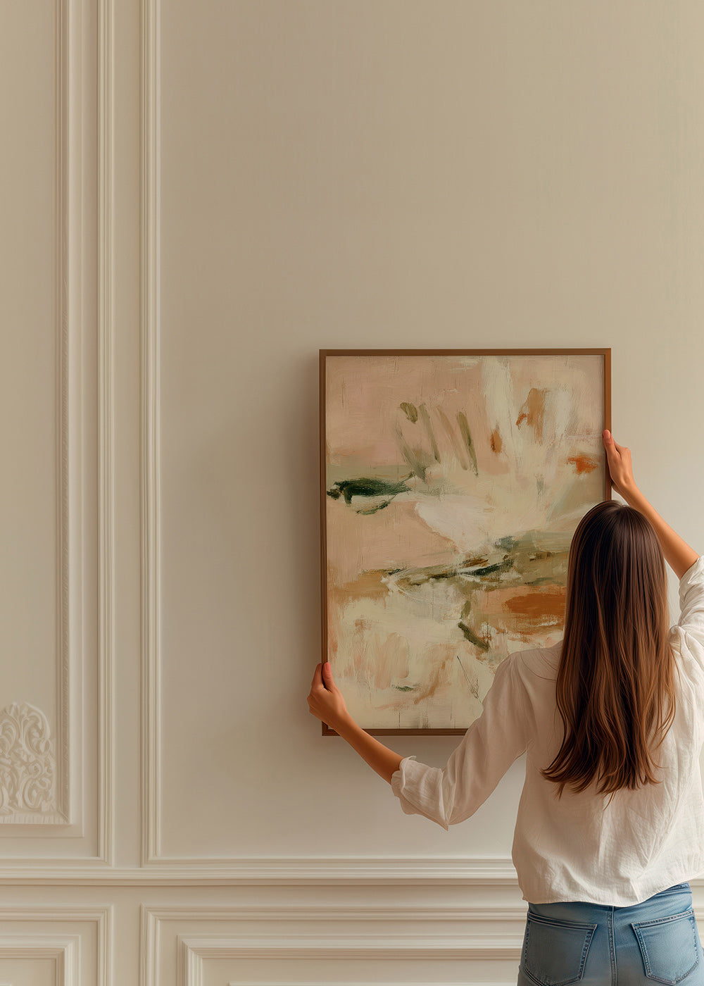 Botanisk print: abstrakt i rosa och beige