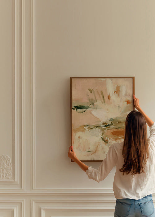 Botanisk print: abstrakt i rosa och beige