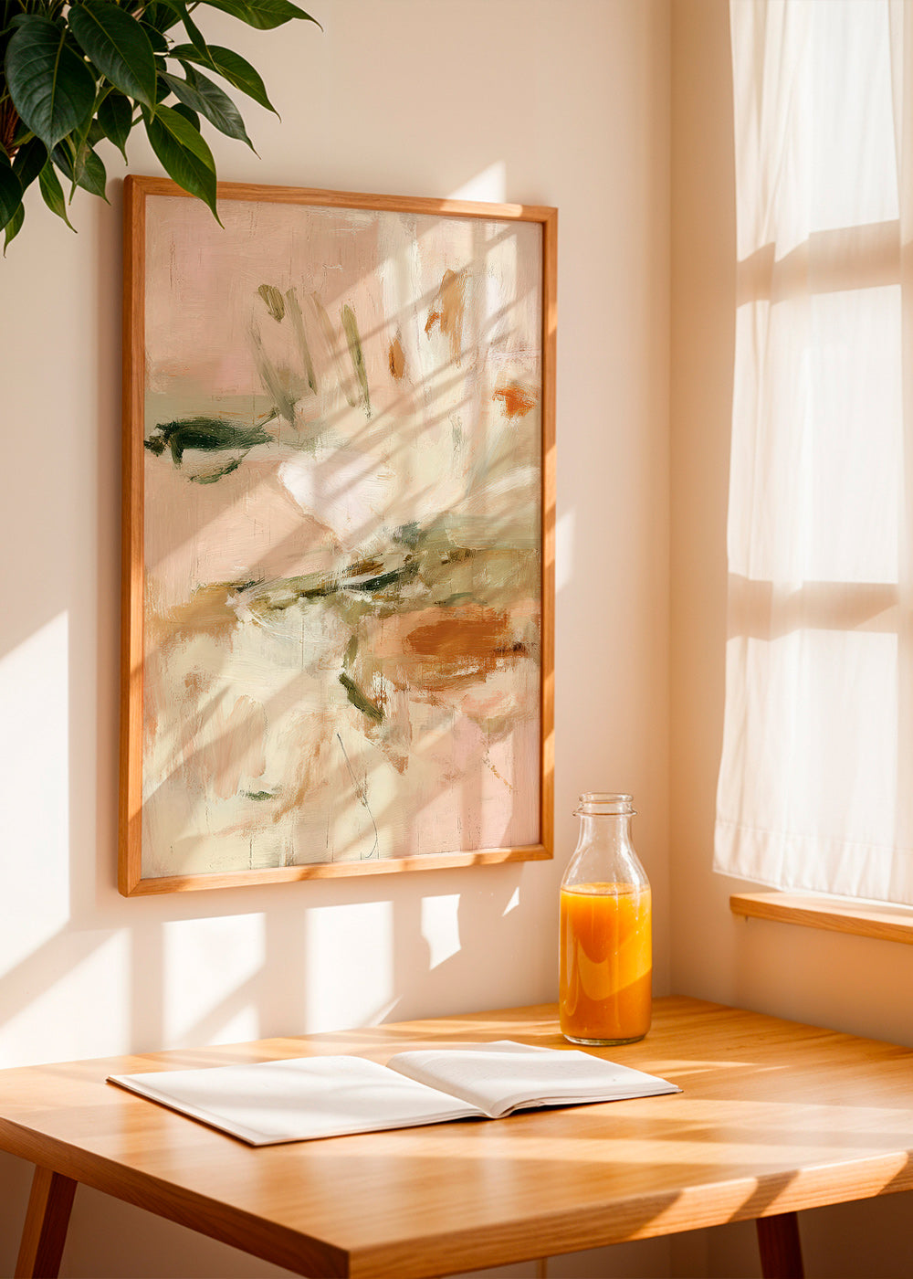 Botanisk print: abstrakt i rosa och beige
