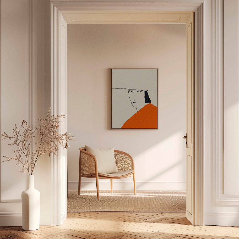 Minimalistisk illustration med orange kappa
