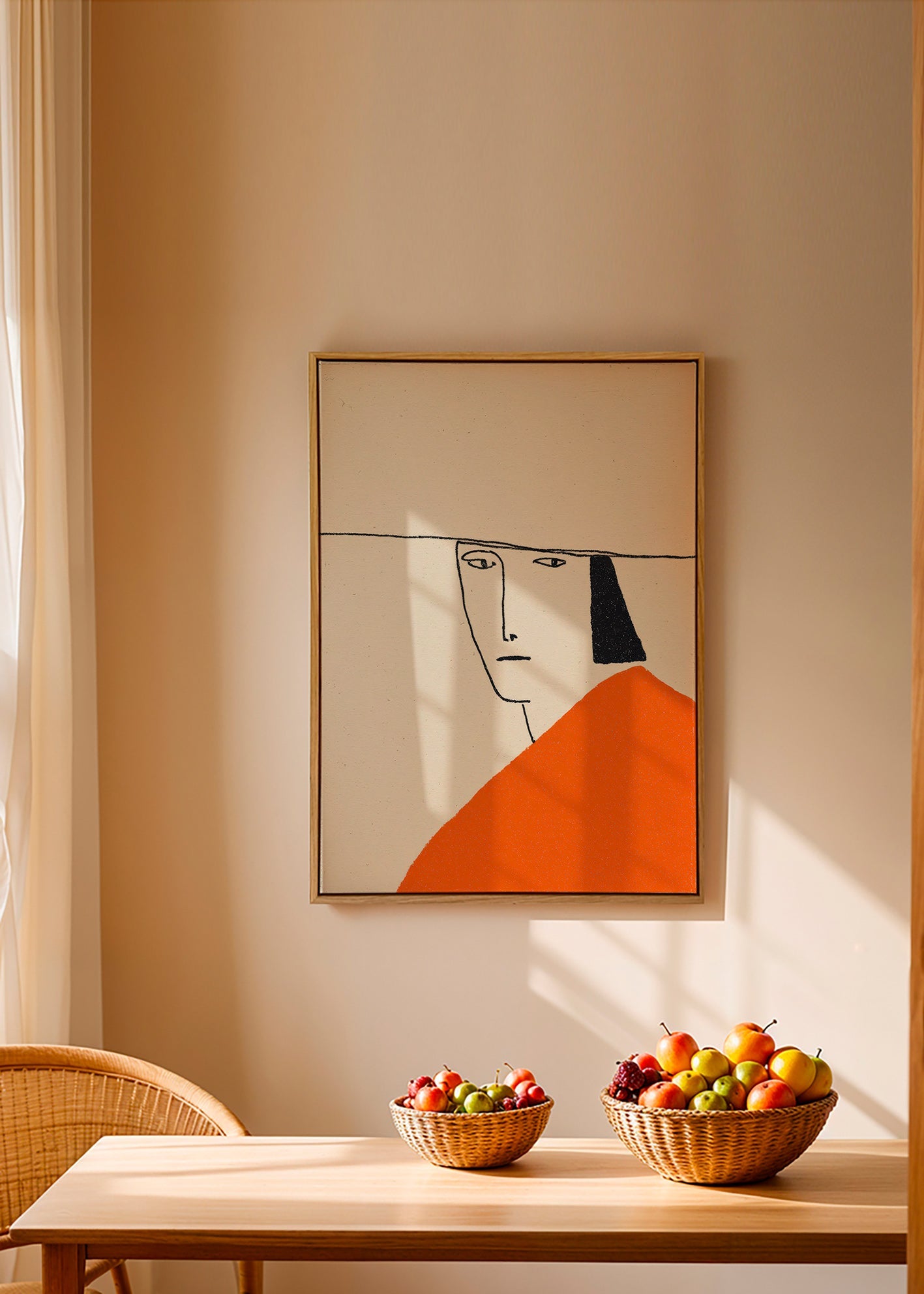 Minimalistisk illustration med orange kappa