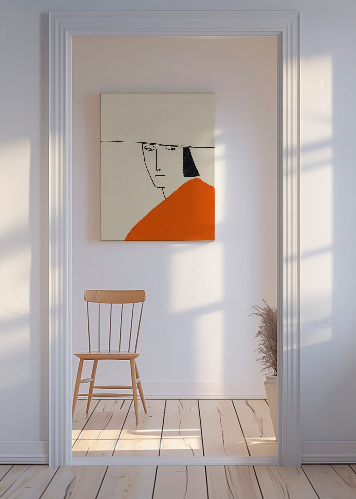 Minimalistisk illustration med orange kappa