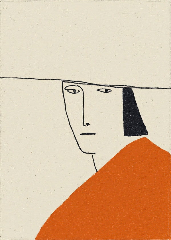 Minimalistisk illustration med orange kappa