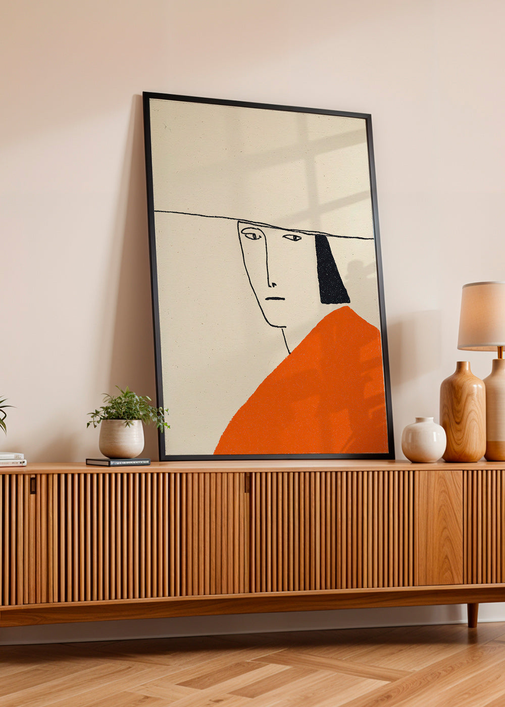 Minimalistisk illustration med orange kappa