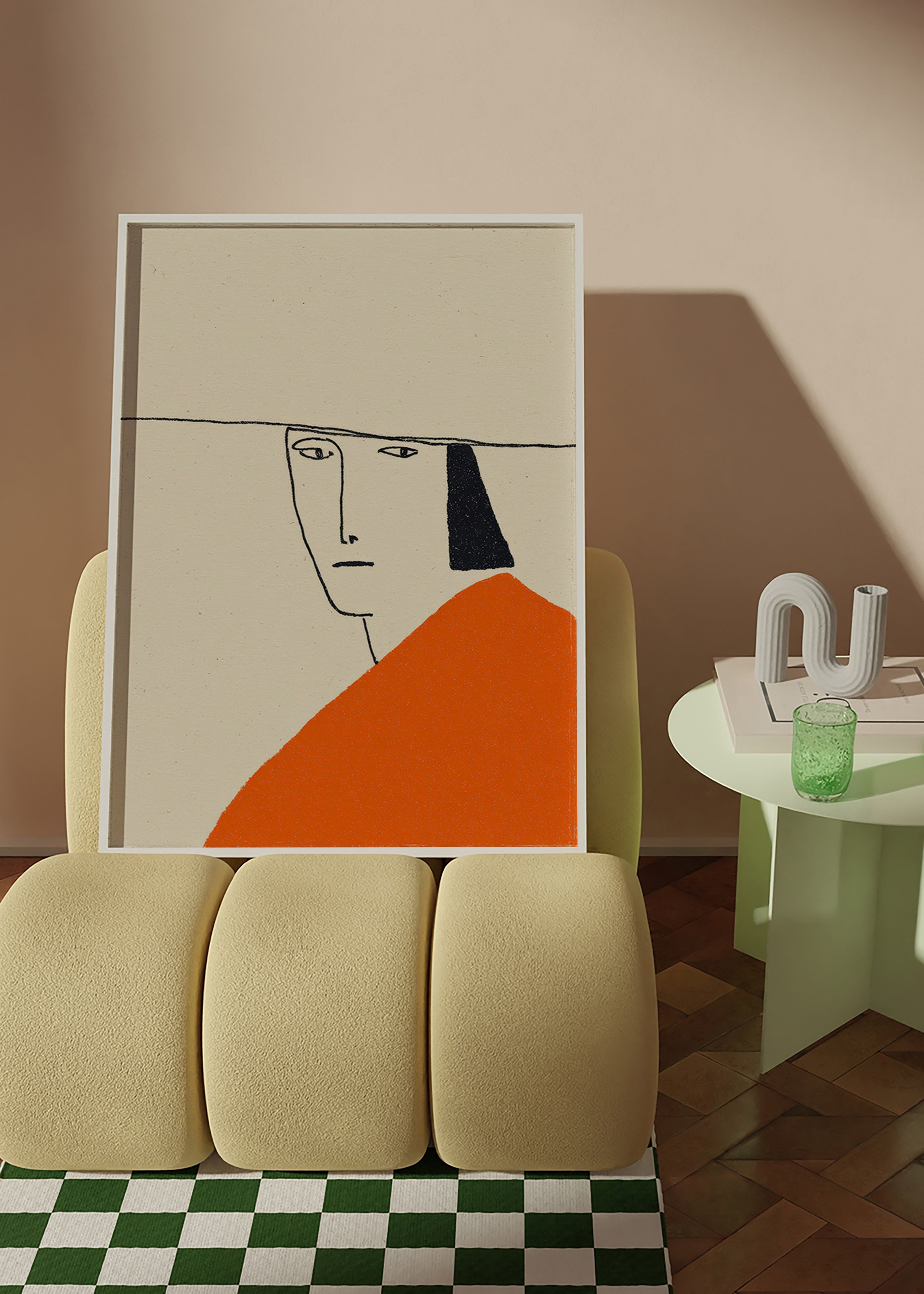Minimalistisk illustration med orange kappa