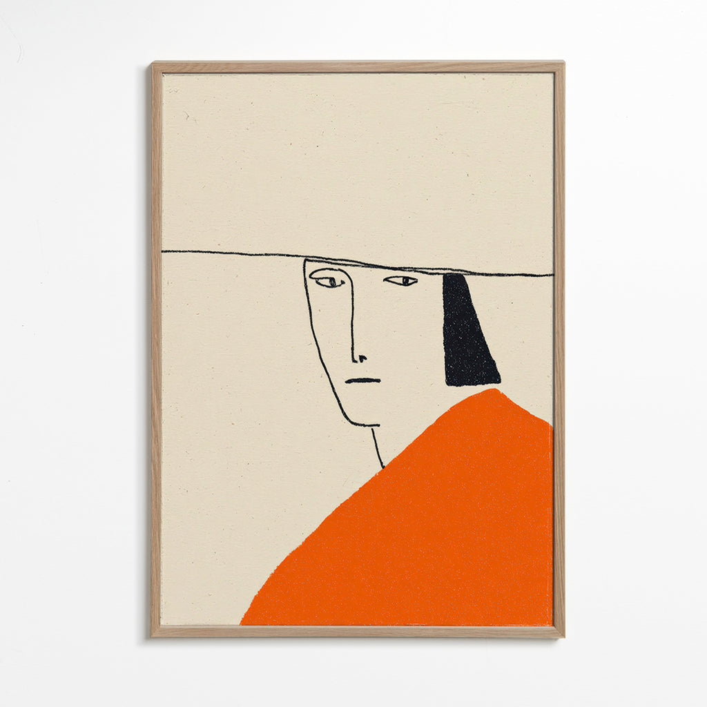 Minimalistisk illustration med orange kappa