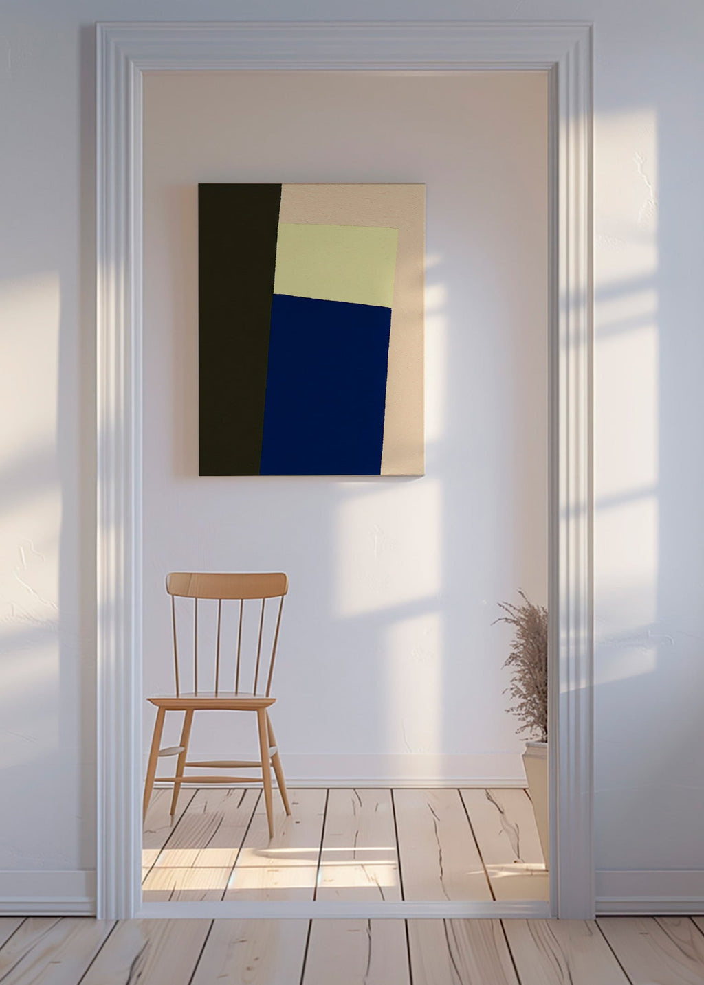 Geometrisk tavla med vertikalt blått block