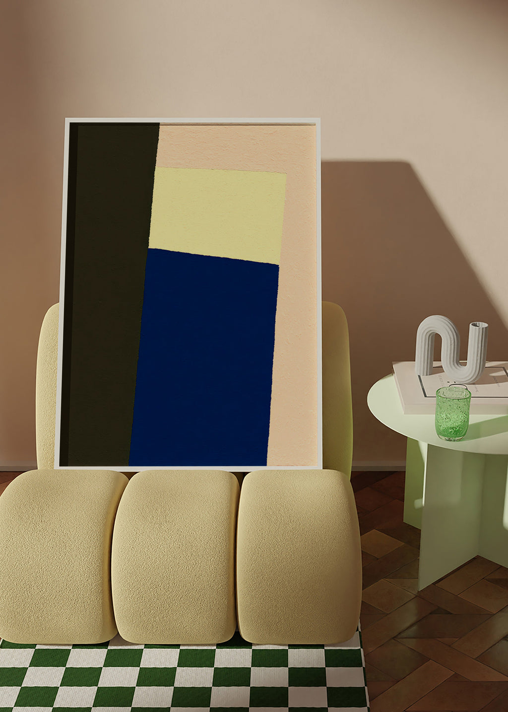 Geometrisk tavla med vertikalt blått block