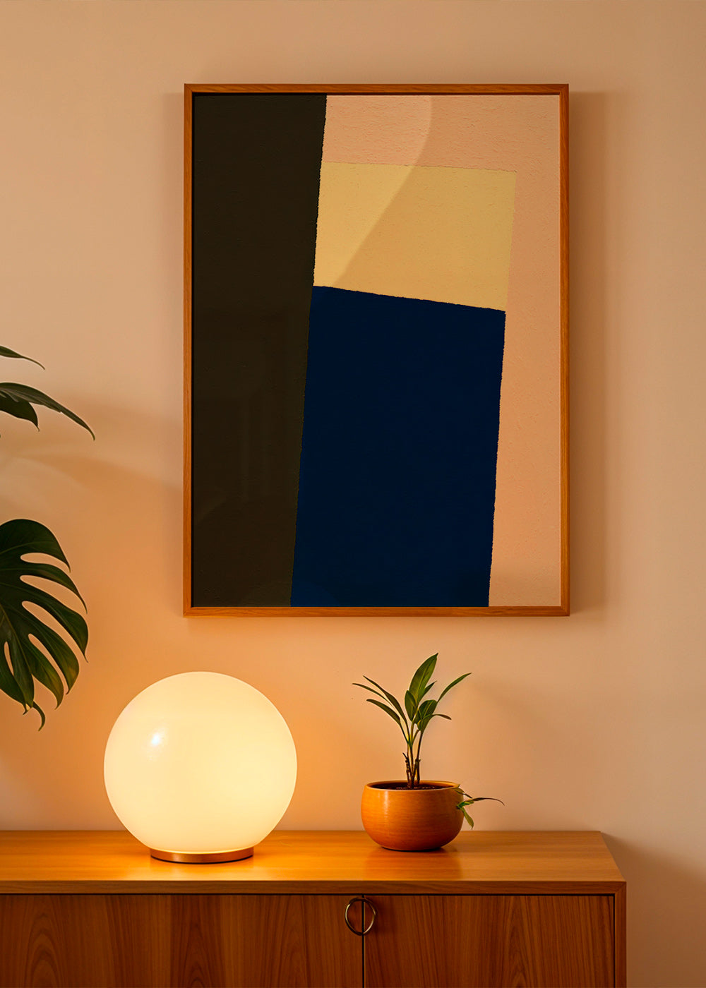 Geometrisk tavla med vertikalt blått block