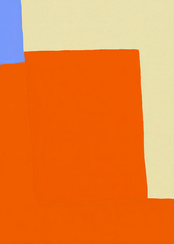 Abstrakt konstverk med orange block