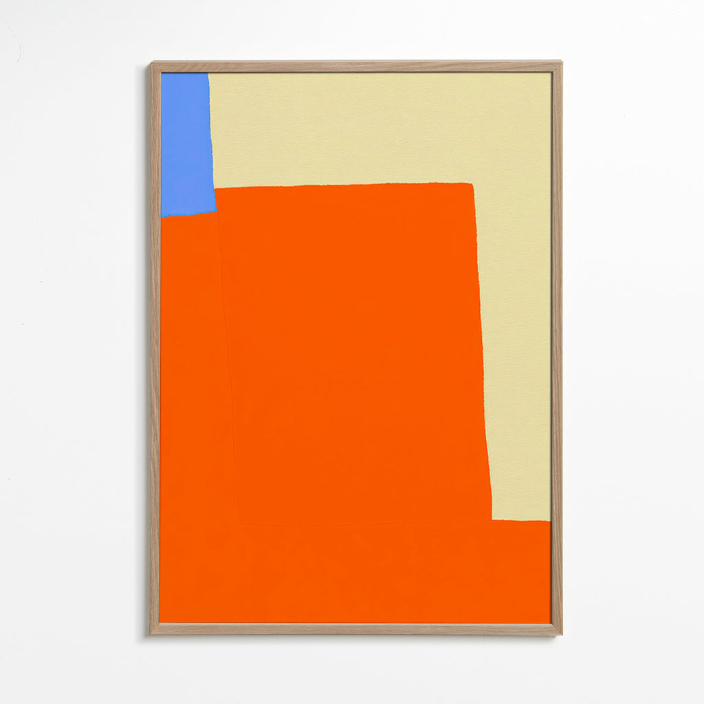 Abstrakt konstverk med orange block