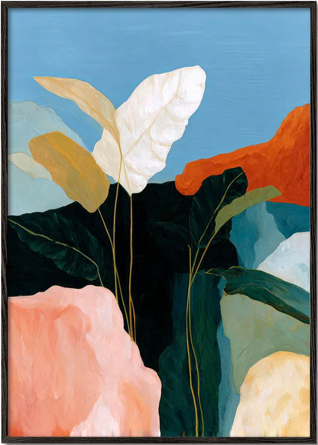 Botanisk poster vita blad och klippformer