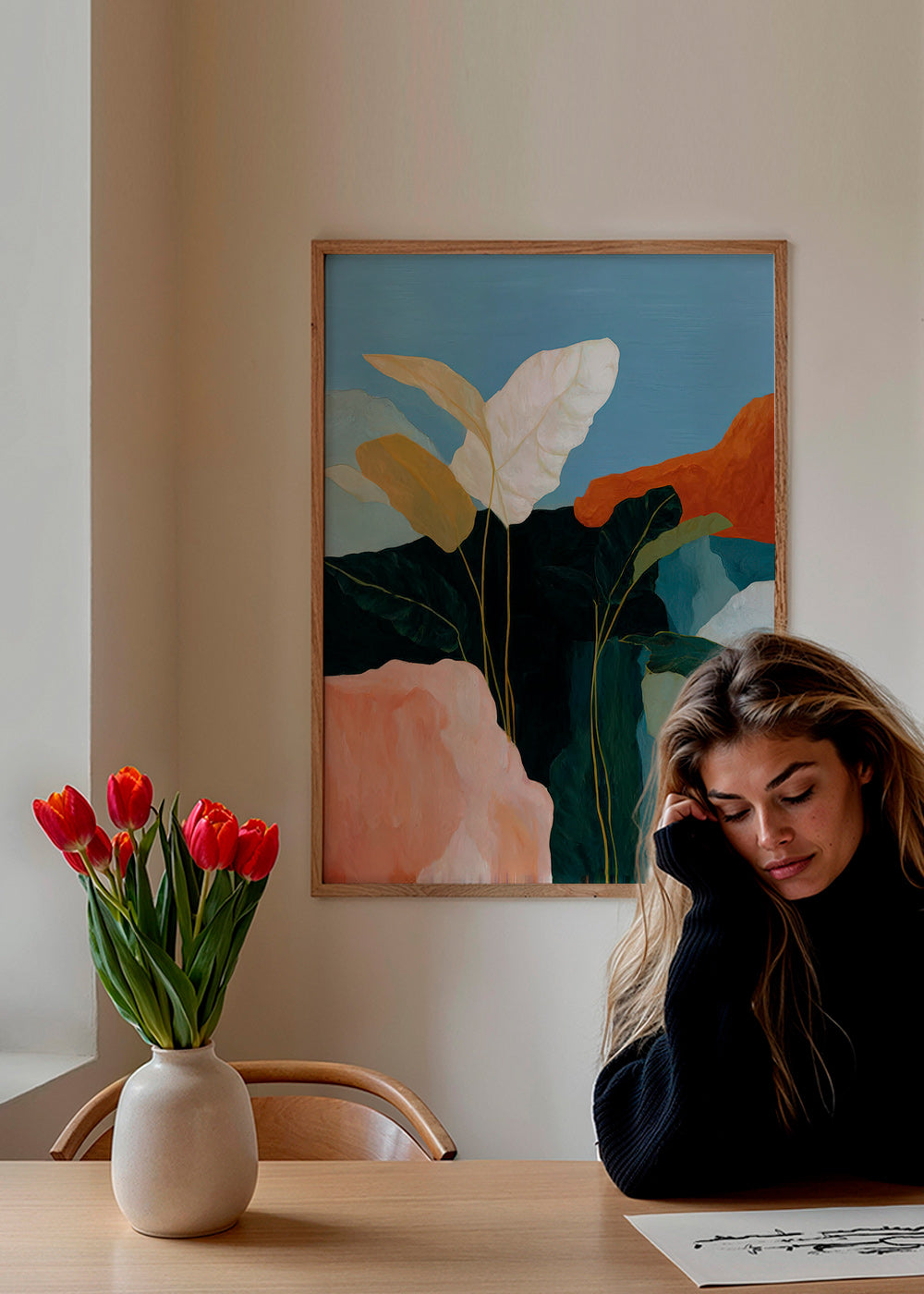 Botanisk poster vita blad och klippformer