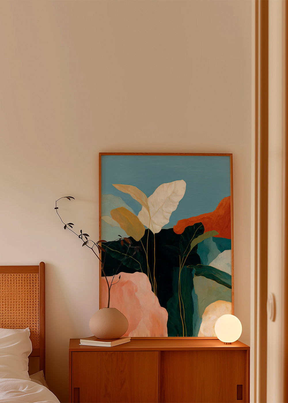 Botanisk poster vita blad och klippformer