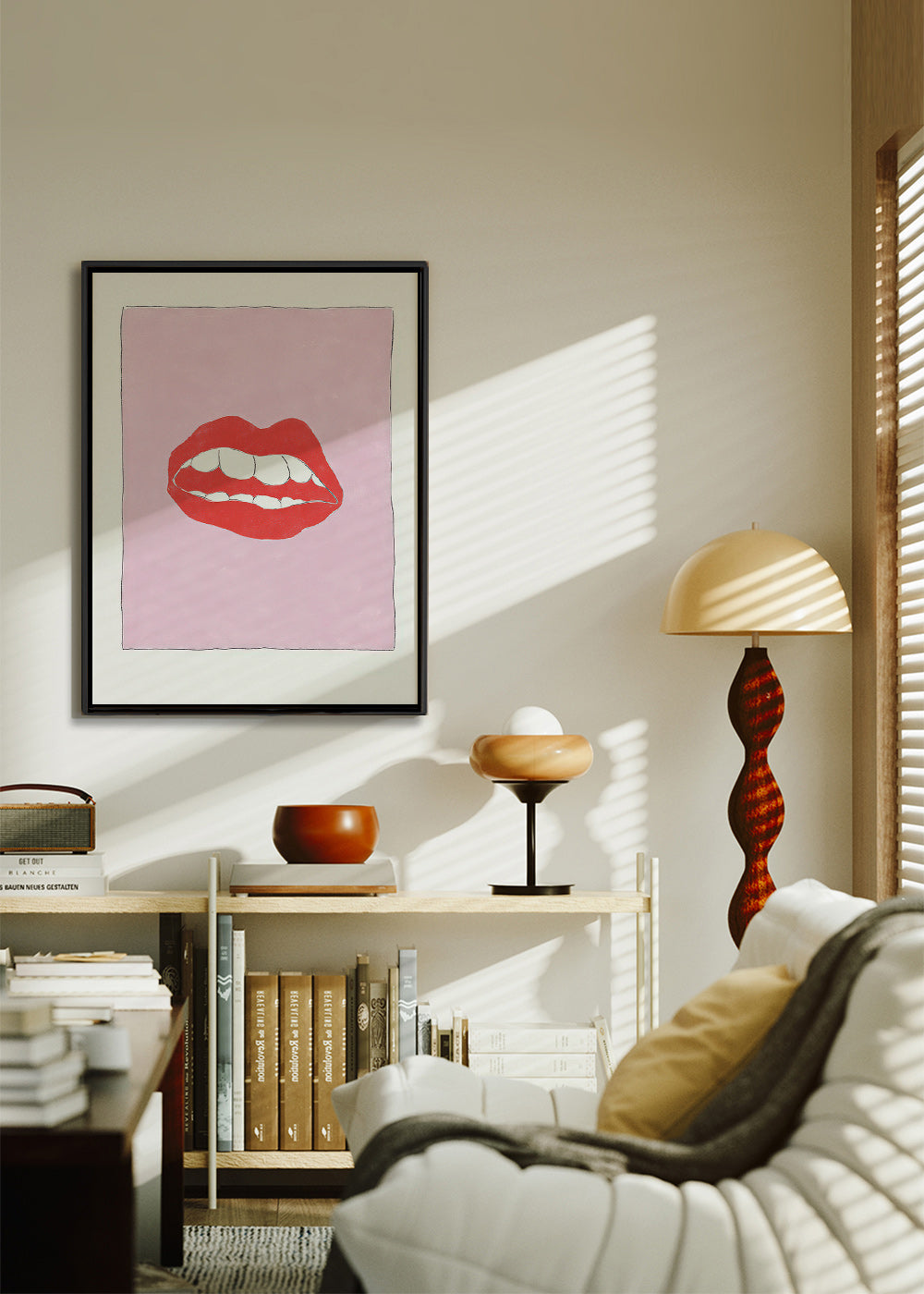 Illustration röda läppar på rosa bakgrund