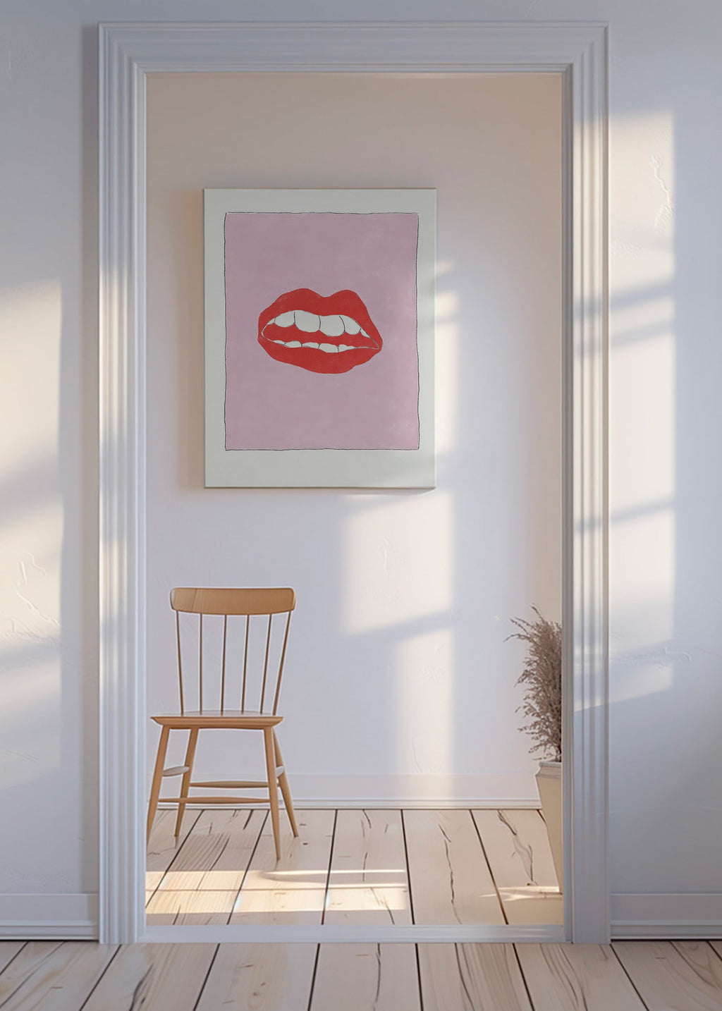 Illustration röda läppar på rosa bakgrund
