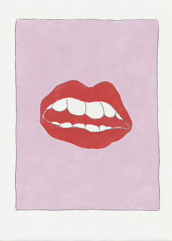 Illustration röda läppar på rosa bakgrund