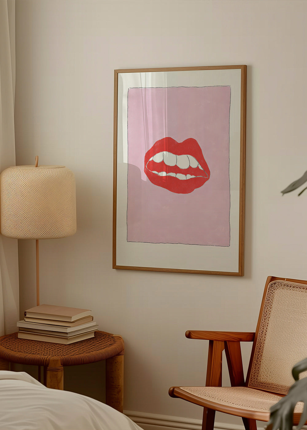 Illustration röda läppar på rosa bakgrund