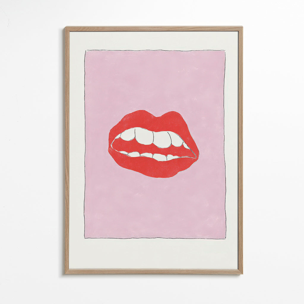 Illustration röda läppar på rosa bakgrund