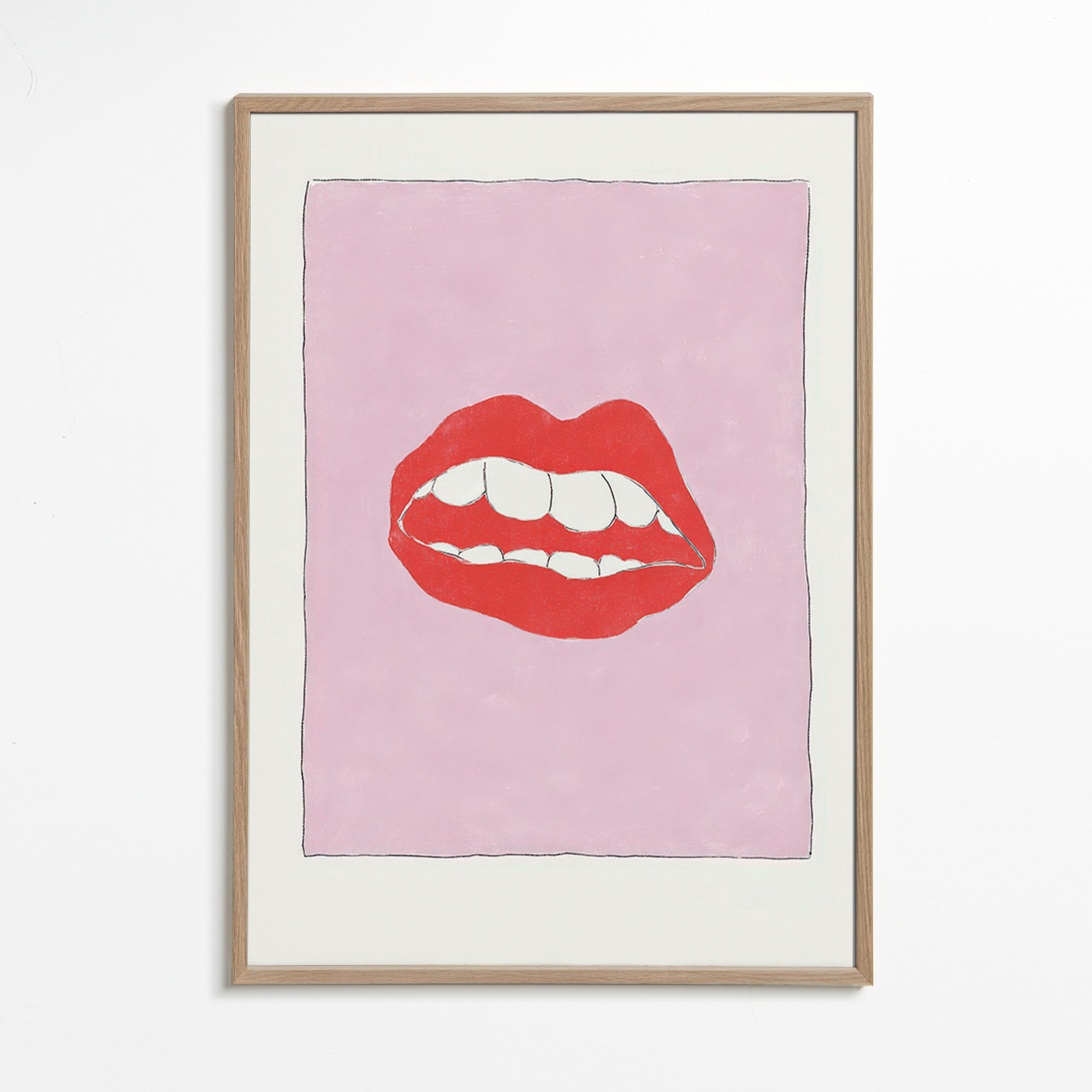 Illustration röda läppar på rosa bakgrund
